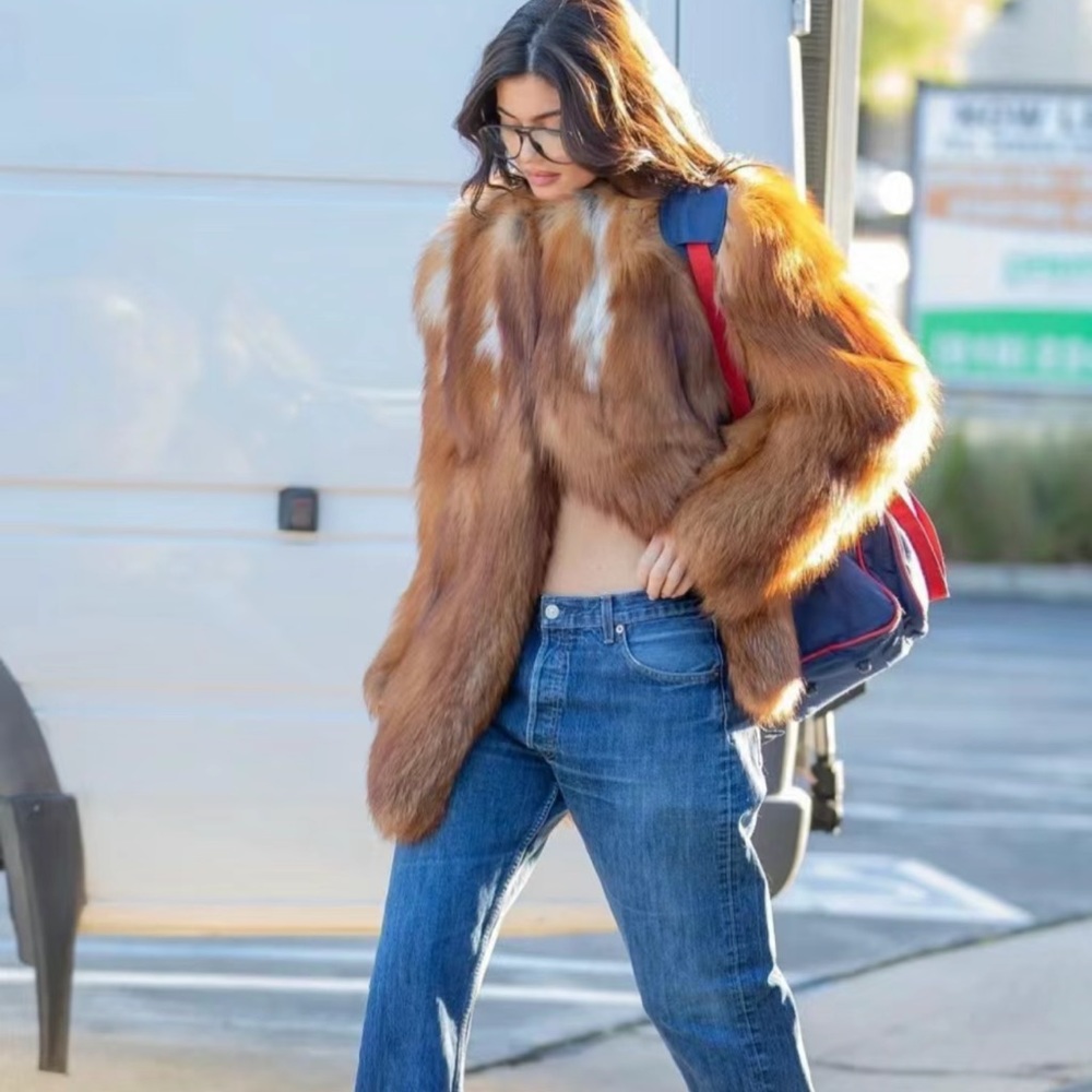 100% Real Canadian Golden Island  Top Fox Fur Coat